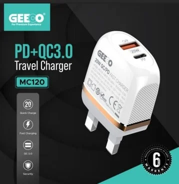 GEEOO MC120 PD+QC3.0 20W Fast Travel (Micro) Charger (1M Cable)